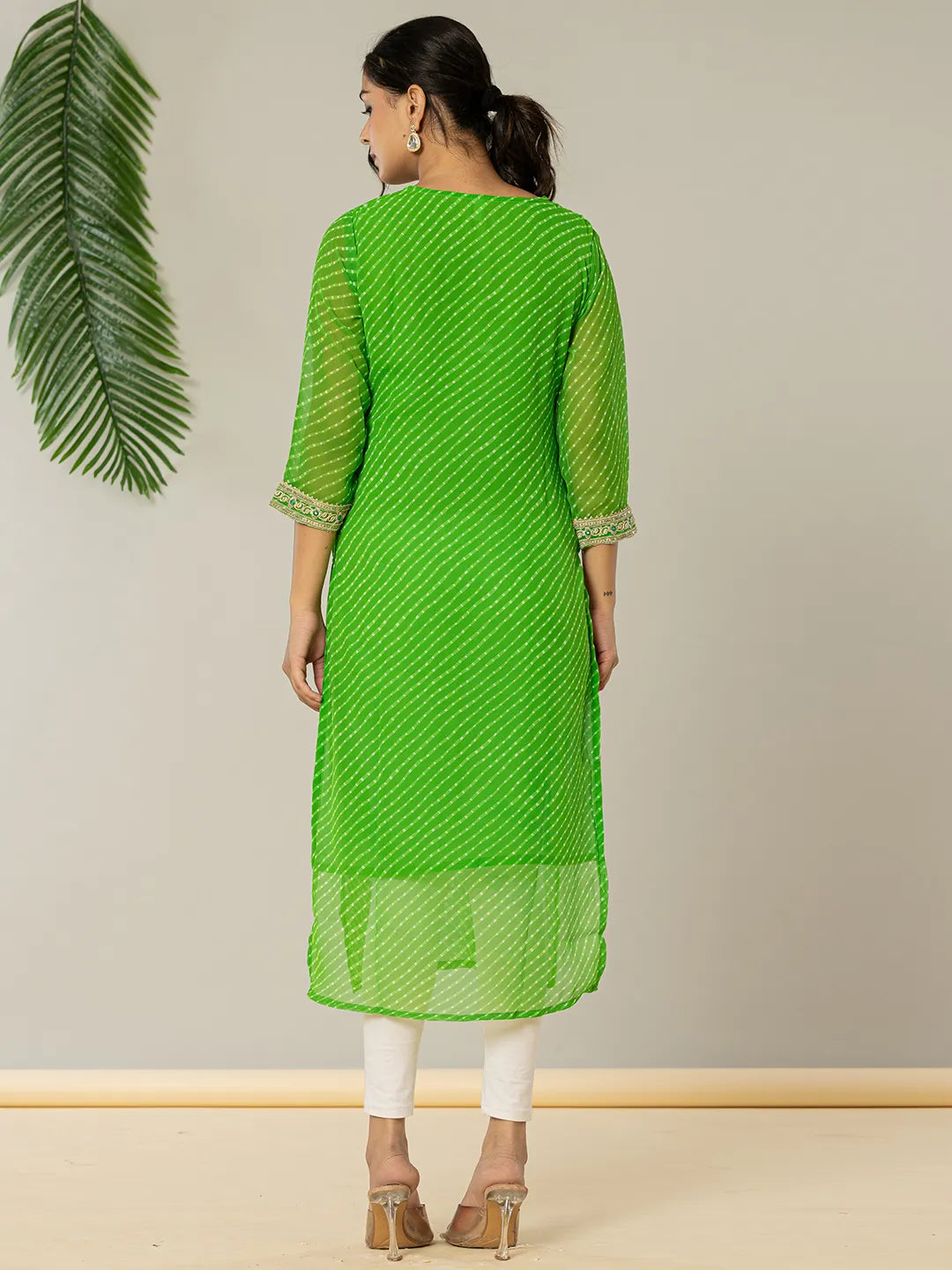 Dark Green Georgette Lehriya Embroidery Kurta