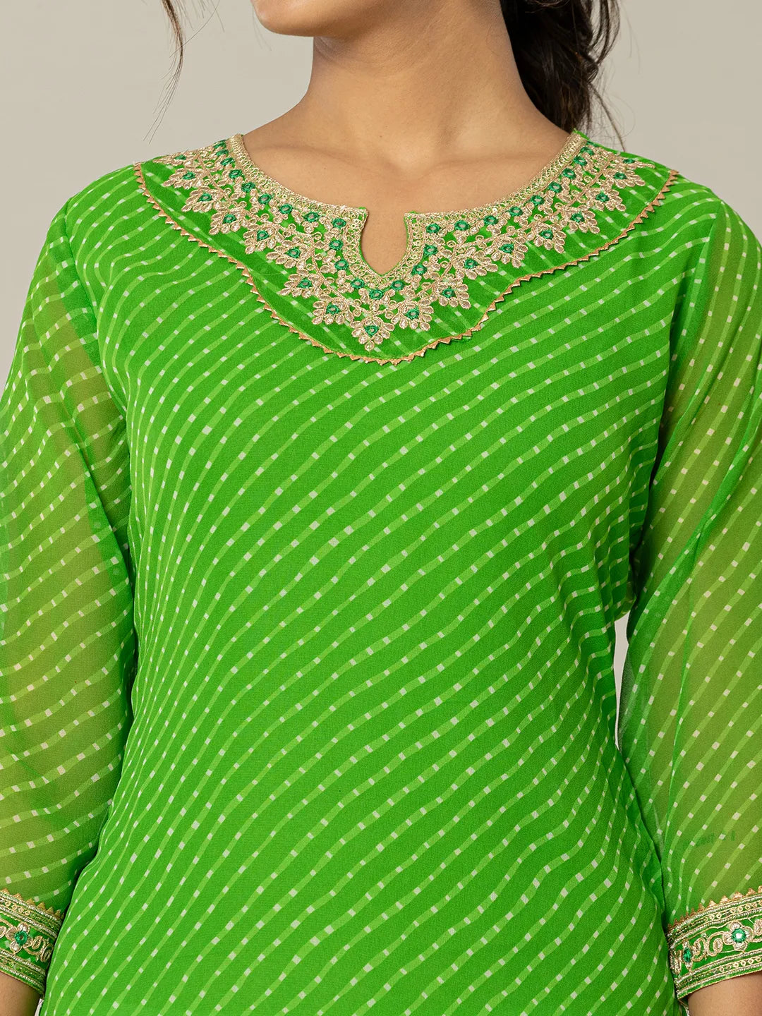 Dark Green Georgette Lehriya Embroidery Kurta