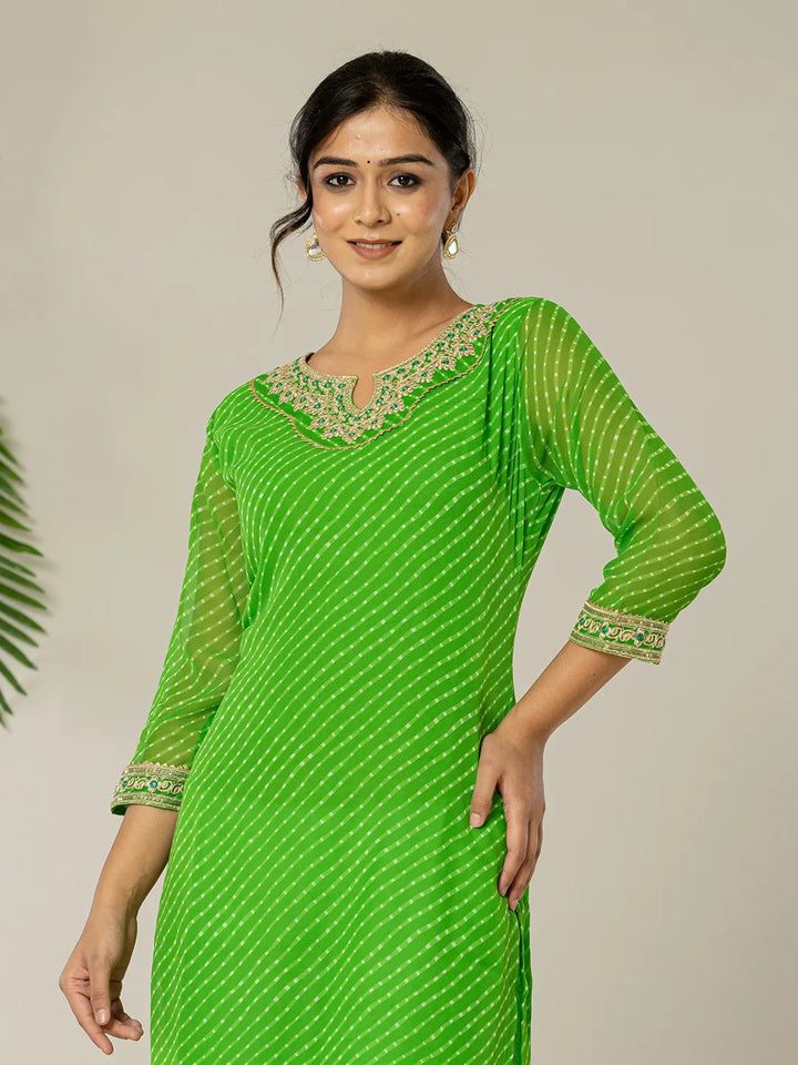 Dark Green Georgette Lehriya Embroidery Kurta