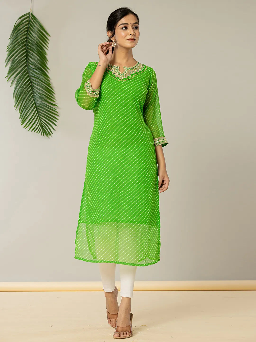 Dark Green Georgette Lehriya Embroidery Kurta