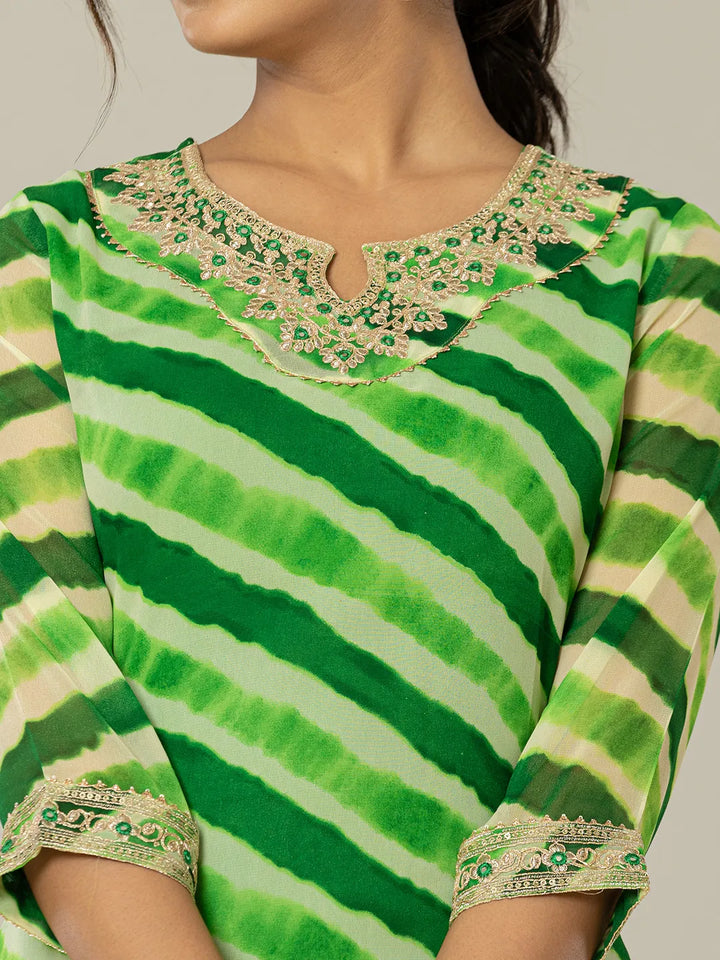 Green Georgette Lehriya Embroidery Kurta