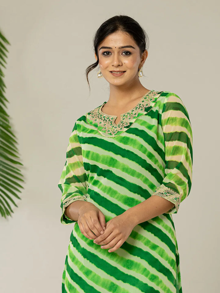 Green Georgette Lehriya Embroidery Kurta