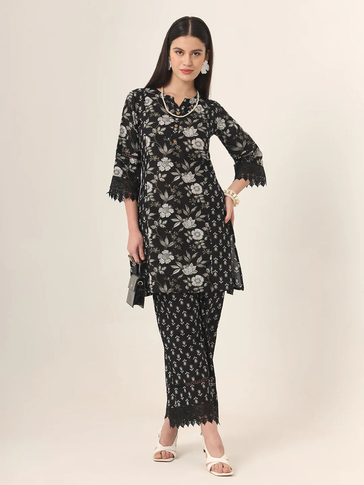 Black Pure Cotton Co-Ord Set-Yufta Store-1775CRDBKS