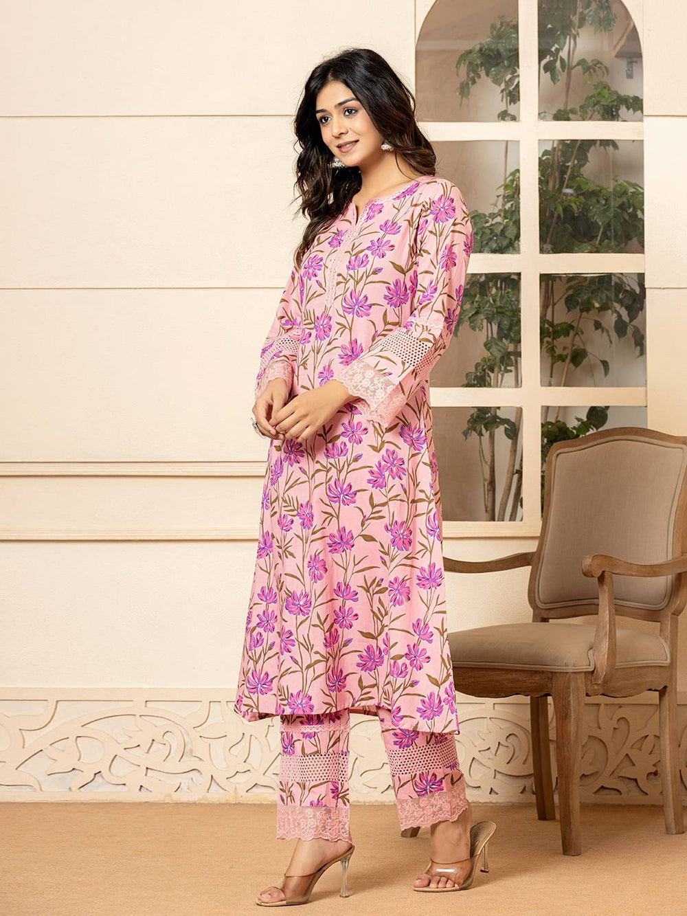 Pink Cotton Straight Pakistani Style Kurta Set-Yufta Store-1796SETPKS