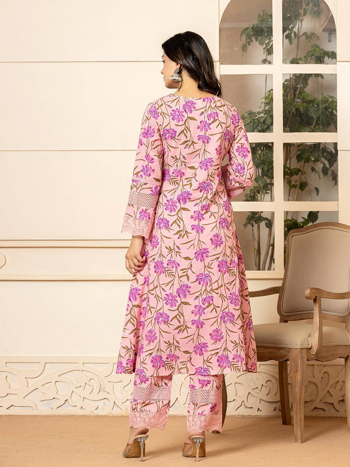 Pink Cotton Straight Pakistani Style Kurta Set-Yufta Store-1796SETPKS