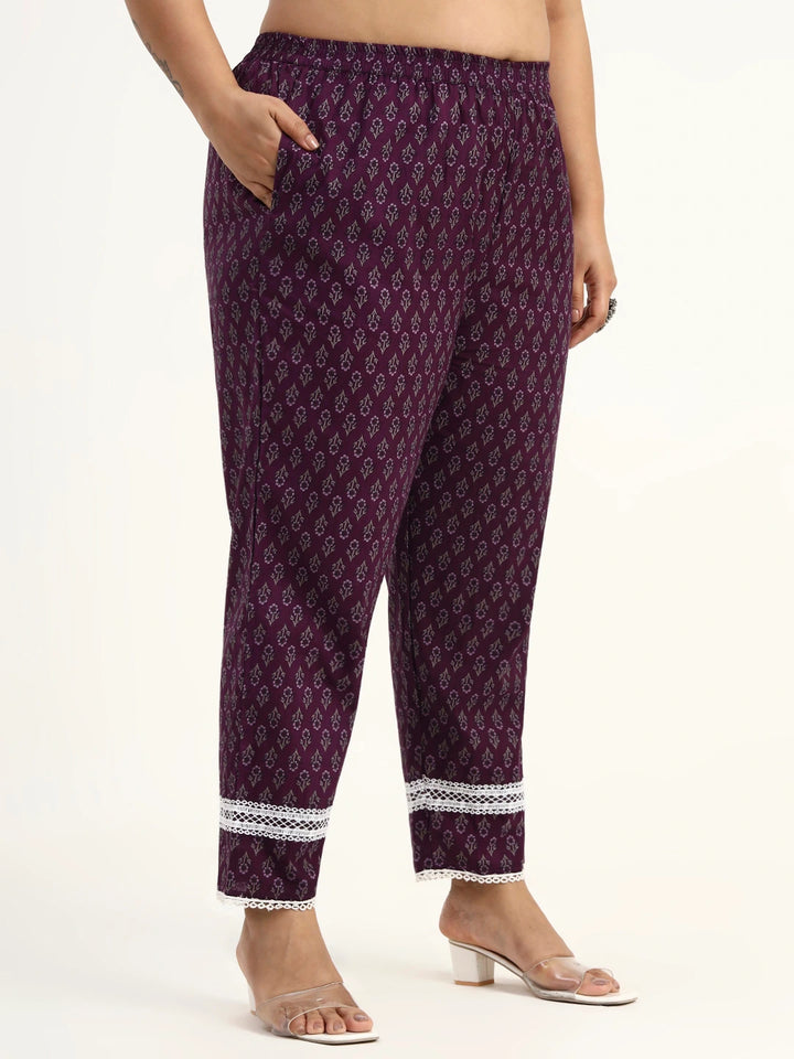 Purple Cotton Straight Kurta Dupatta Set (Plus Size)