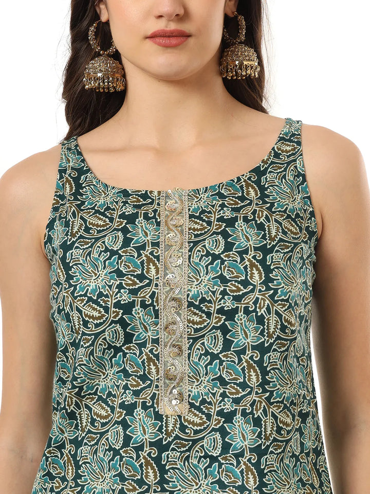 Cotton Green Kurta Palazzo Set-Yufta Store-1853SKDGRS