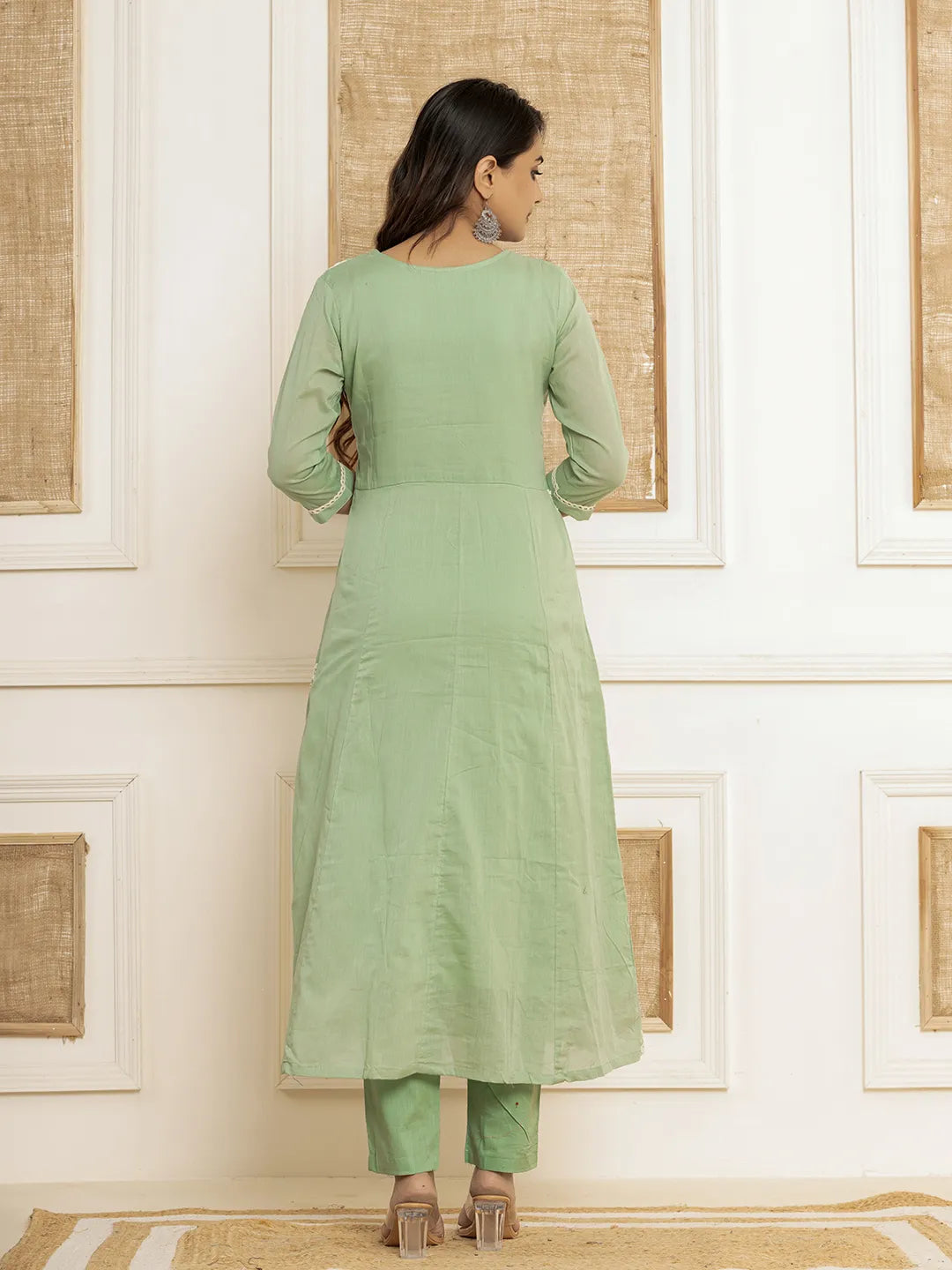 Sea Green Cotton Embroidered Kurta Set With Dupatta Set-Yufta Store-1876SKDSGS