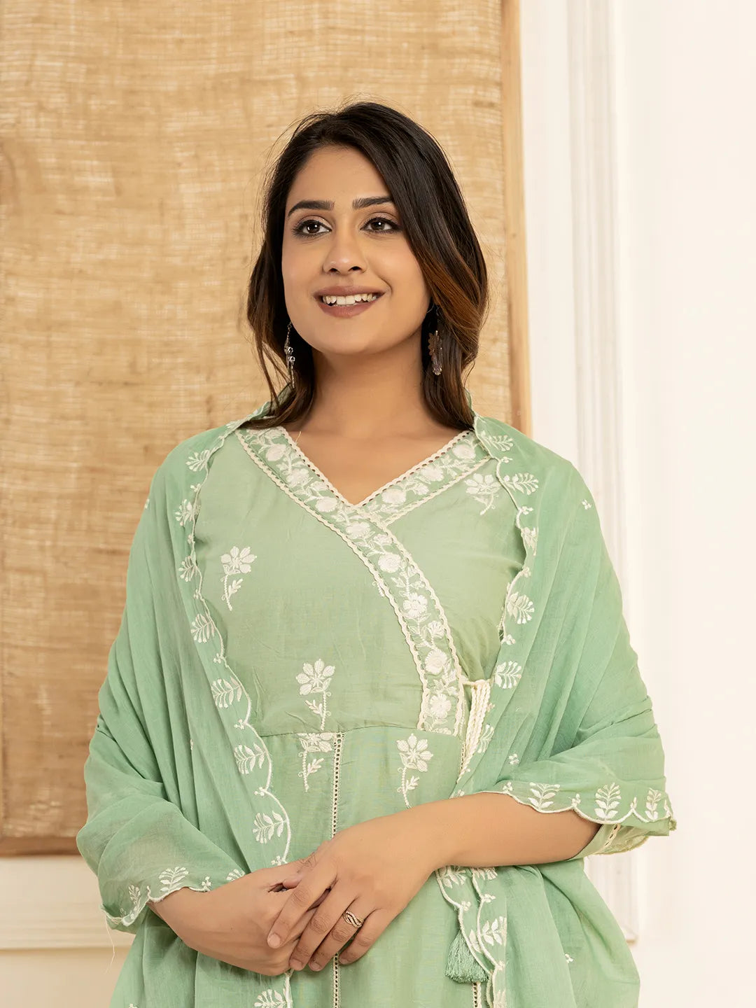 Sea Green Cotton Embroidered Kurta Set With Dupatta Set-Yufta Store-1876SKDSGS