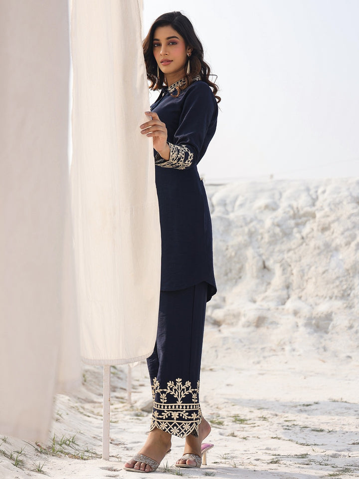 Navy Blue Pure Silk Co-ord set