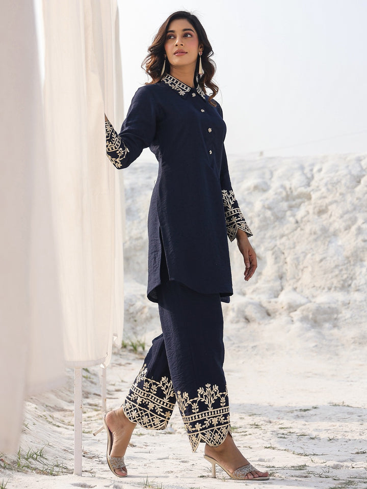 Navy Blue Pure Silk Co-ord set