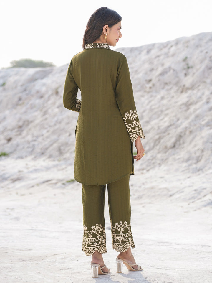 Olive Pure Silk Co-ord set
