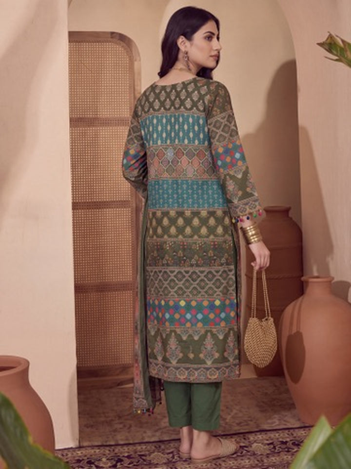 Poly Muslim Green Kurta Dupatta Pant Set