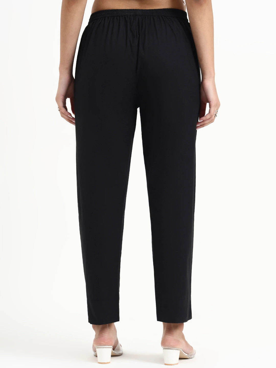 Black Mid-Rise Ankle-Length Regular Fit Poplin Pants