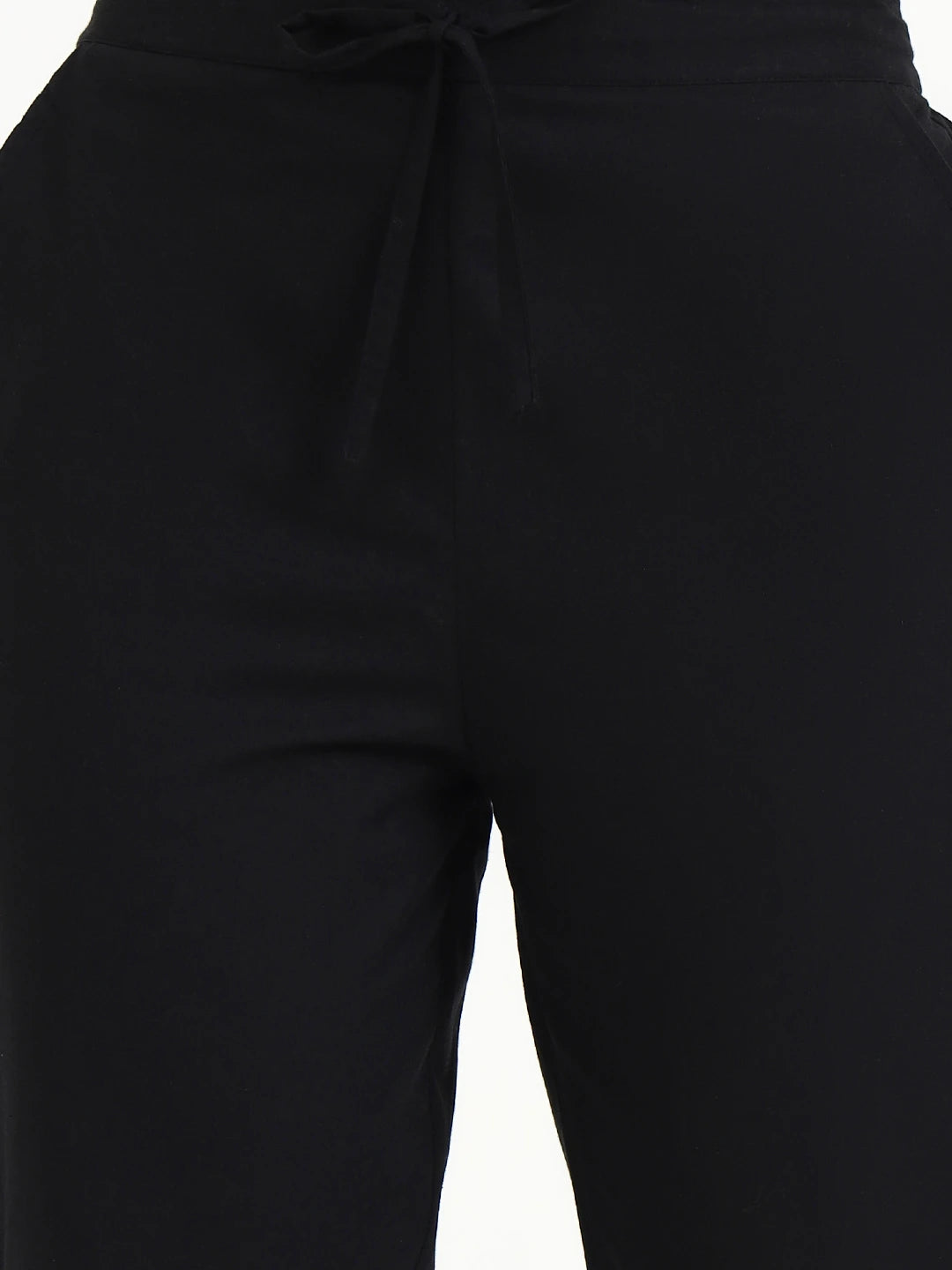 Black Mid-Rise Ankle-Length Regular Fit Poplin Pants