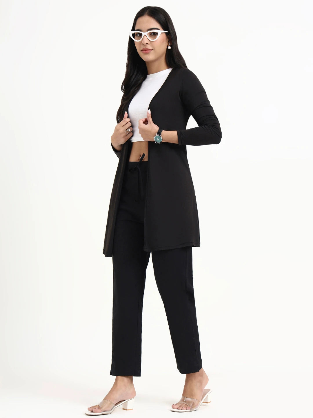 Black Mid-Rise Ankle-Length Regular Fit Poplin Pants