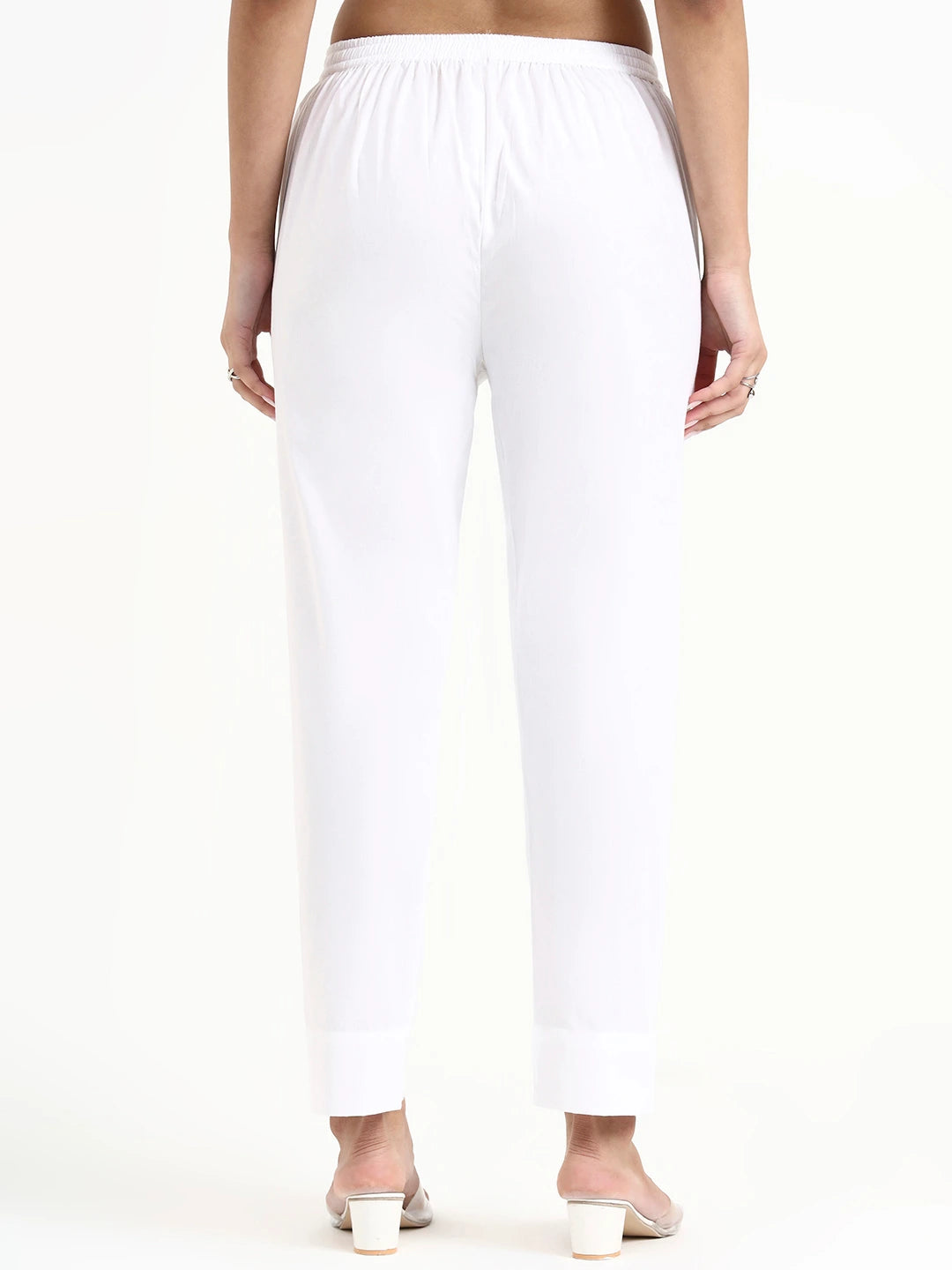 White Mid-Rise Ankle-Length Regular Fit Poplin Pants