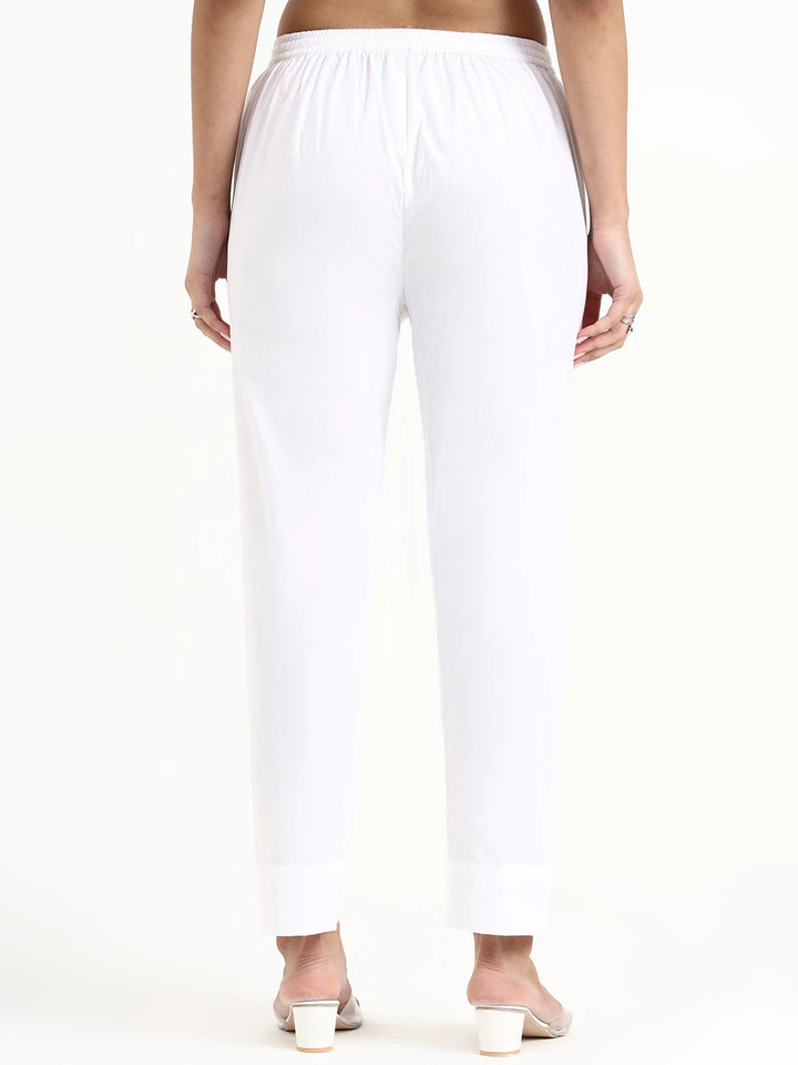 White Mid-Rise Ankle-Length Regular Fit Poplin Pants