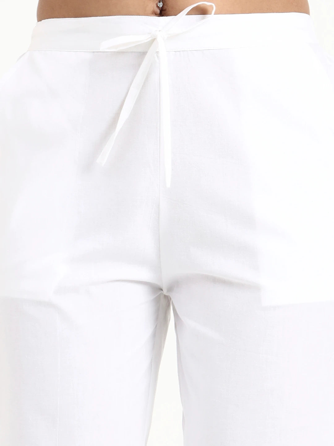White Mid-Rise Ankle-Length Regular Fit Poplin Pants