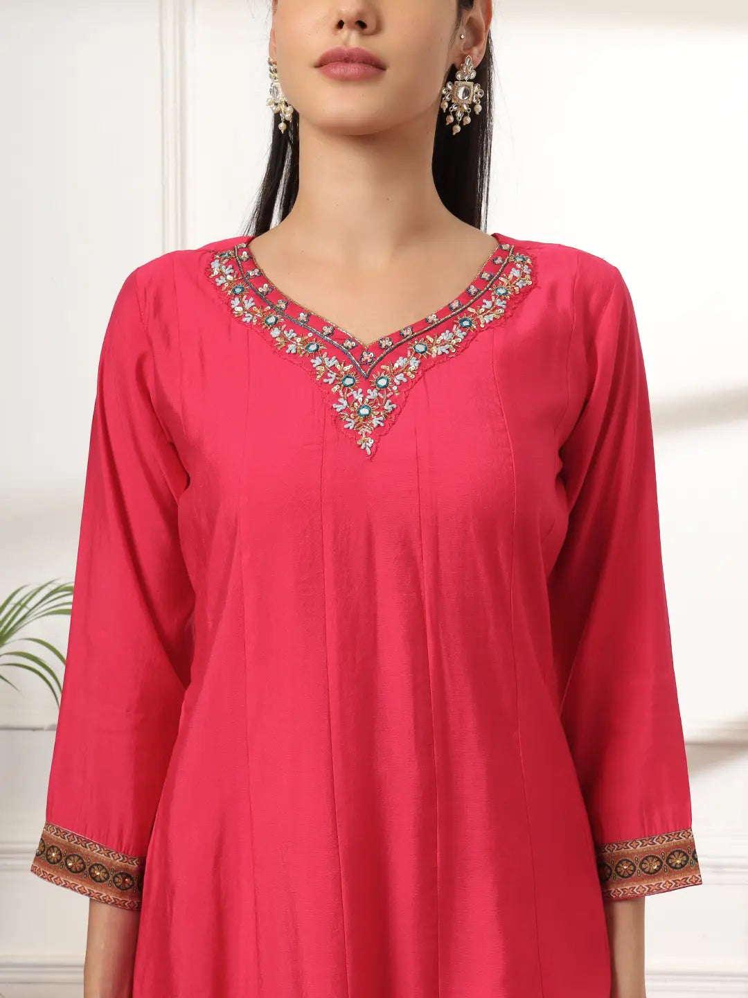 Pink Anarkali Silk Blend Kurta Set With Pant And Dupatta With Cotton Lining