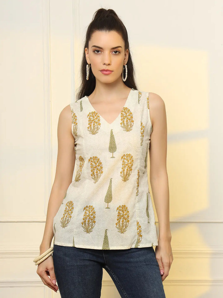 Mustard Cotton Sleeveless Boxy Top