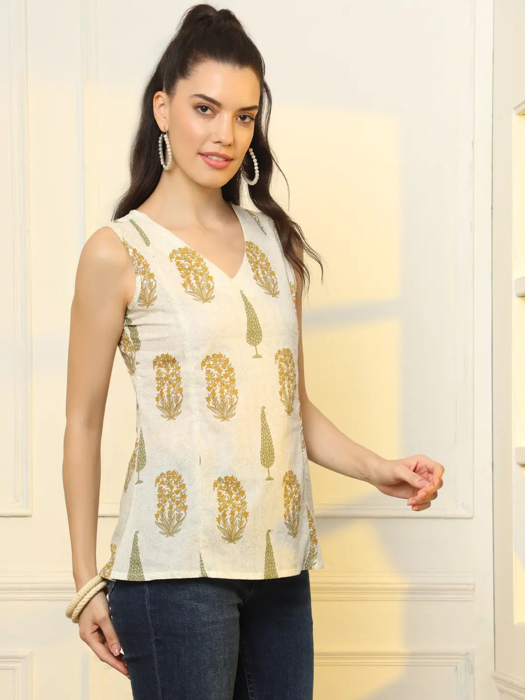 Mustard Cotton Sleeveless Boxy Top