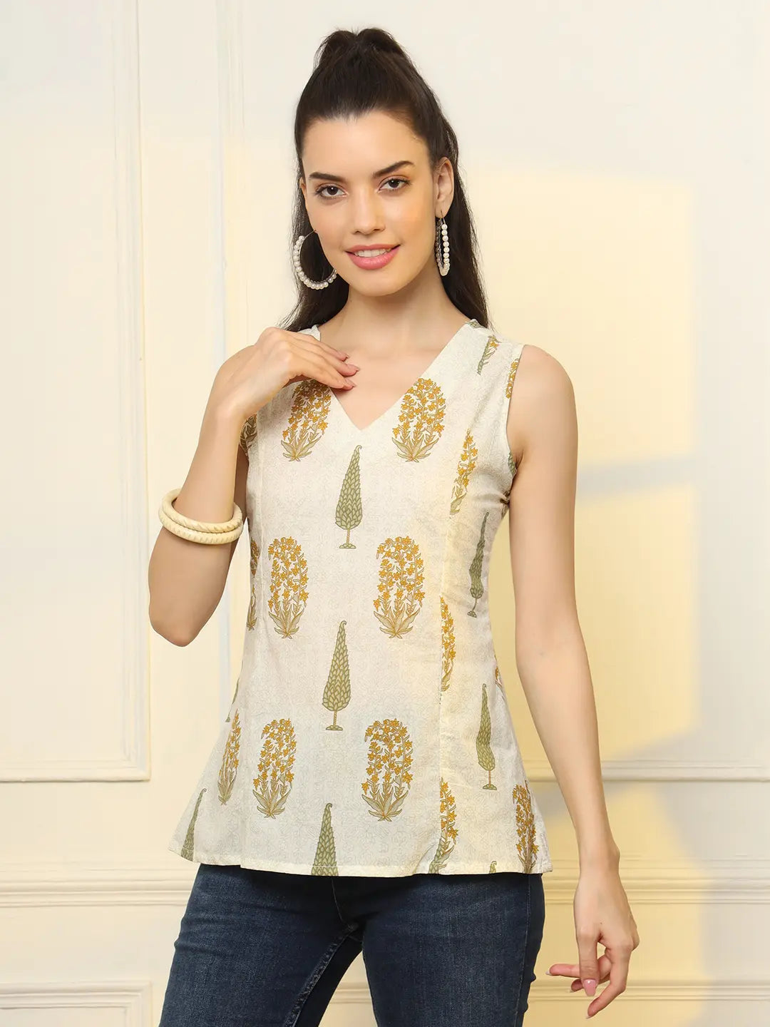 Mustard Cotton Sleeveless Boxy Top