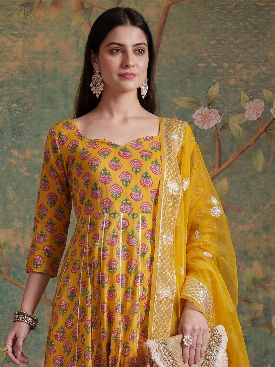 Mustard Cotton Gotta Work Kurta Set With Pant Dupatta