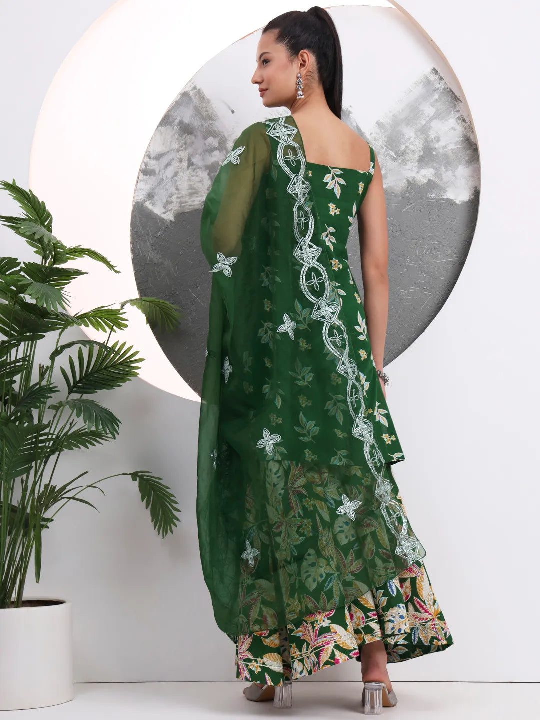 Green Cotton Sleeveless Kurta Palazoo Dupatta Set