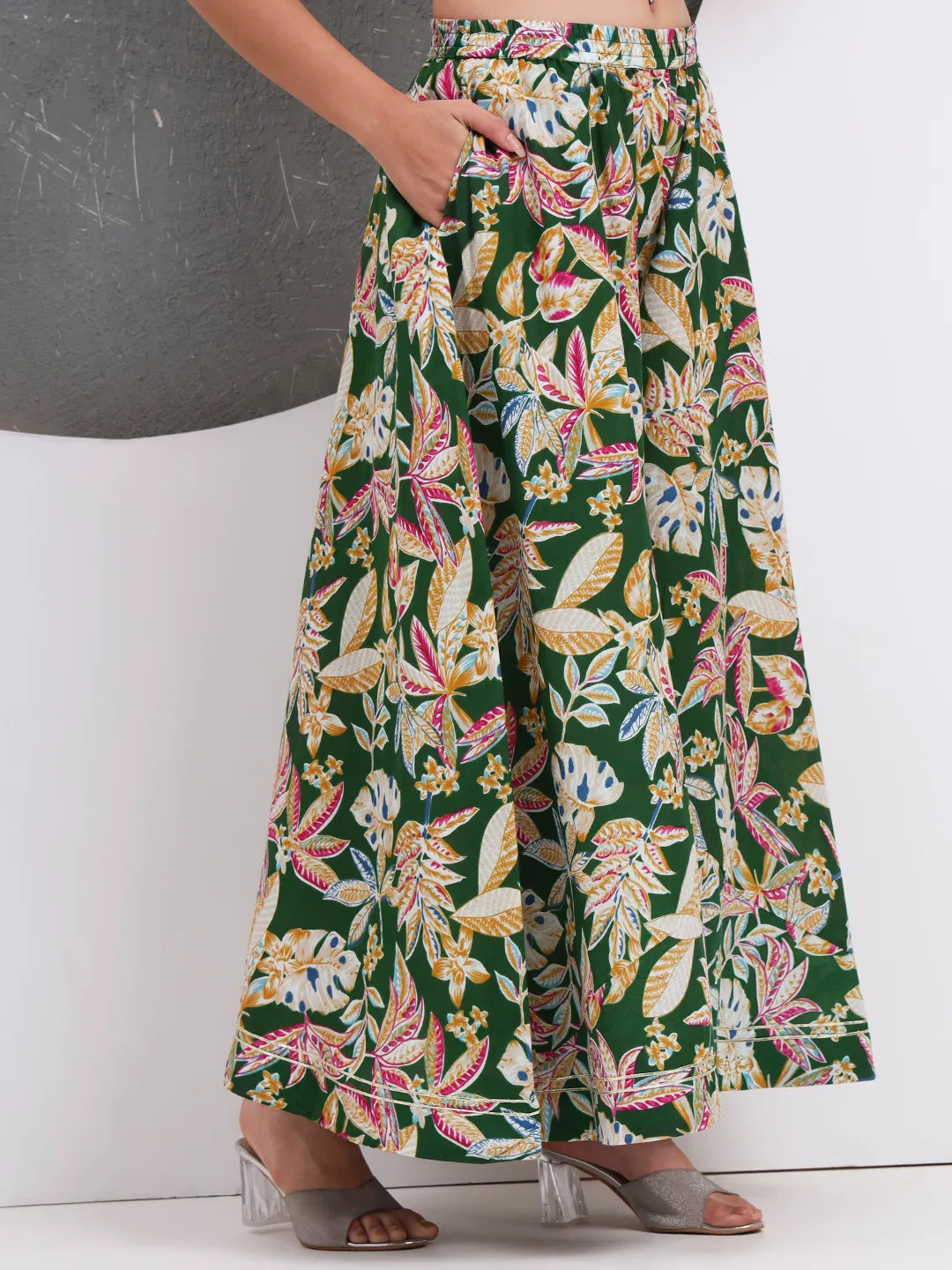 Green Cotton Sleeveless Kurta Palazoo Dupatta Set