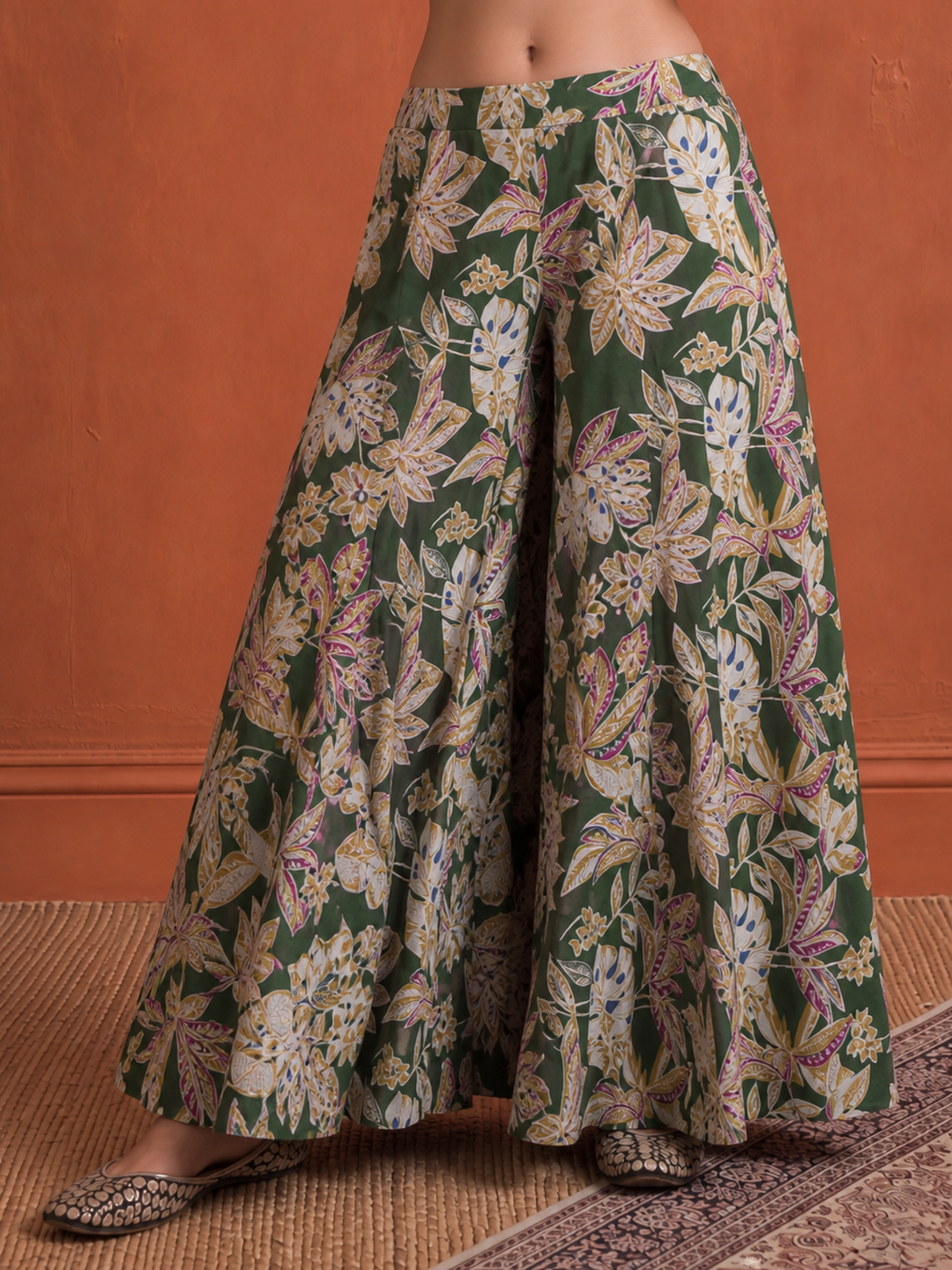 Green Cotton Sleeveless Kurta Palazoo Dupatta Set
