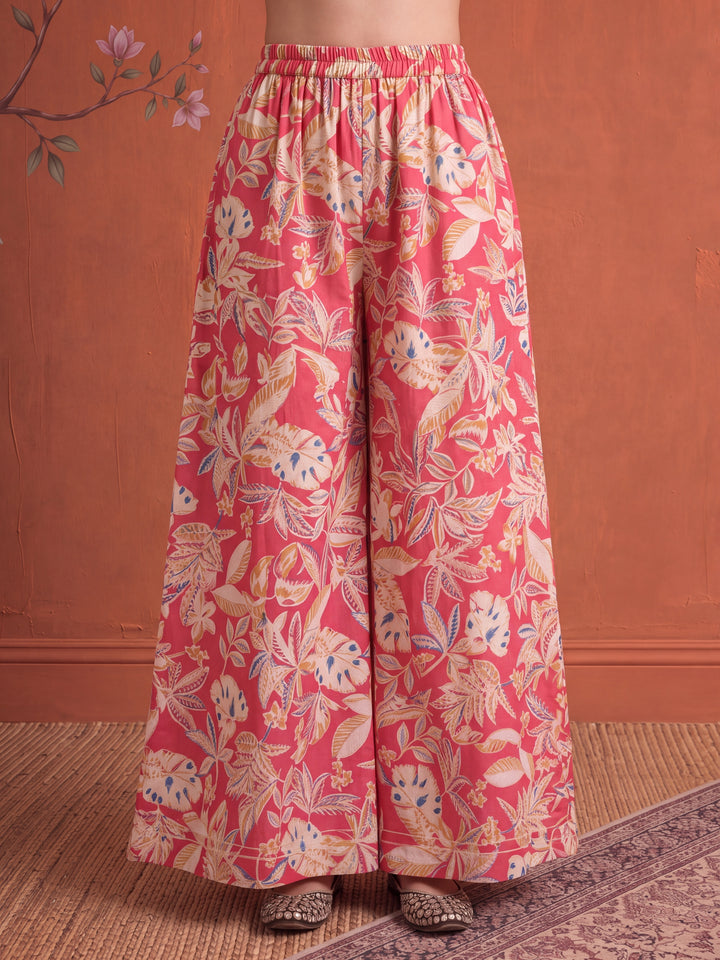 Pink Cotton Sleeveless Kurta Palazoo Dupatta Set