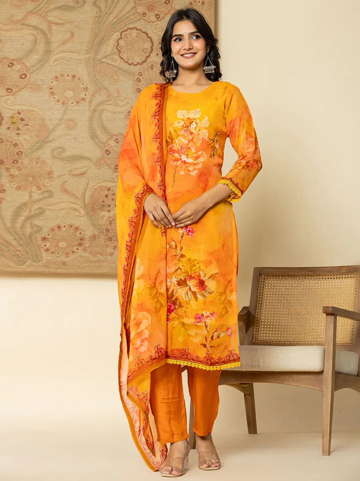 Pure Oragnza Kurta Set With Pant And Organza Dupatta Comes With Cotton Lining And Intricate Handwork