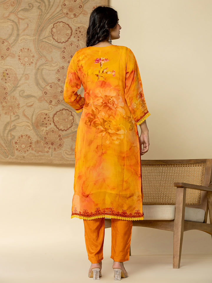 Pure Oragnza Kurta Set With Pant And Organza Dupatta Comes With Cotton Lining And Intricate Handwork