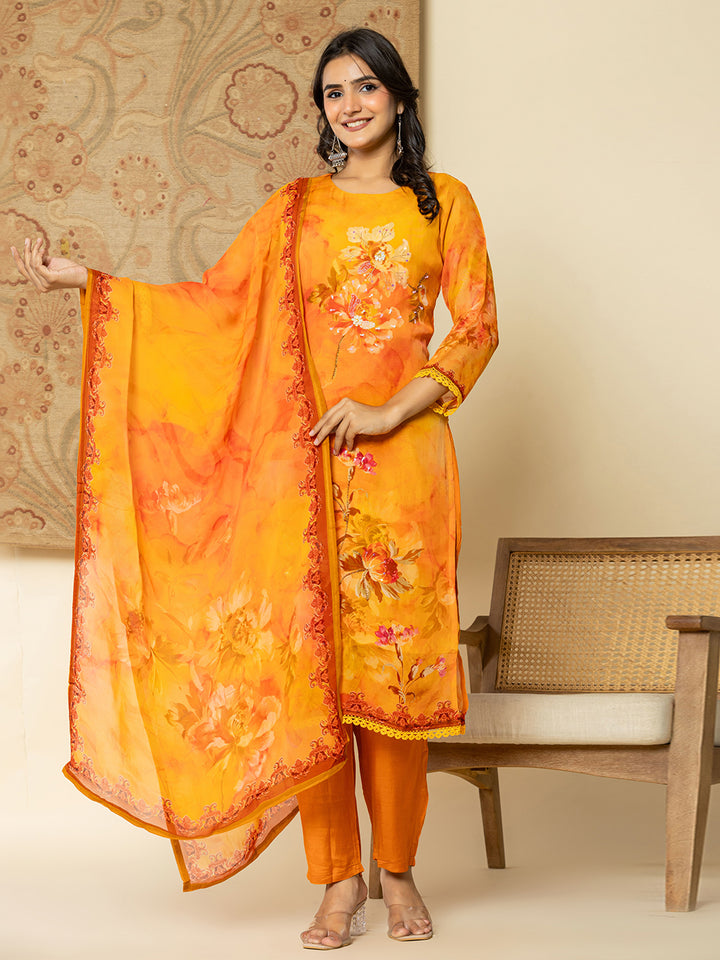 Pure Oragnza Kurta Set With Pant And Organza Dupatta Comes With Cotton Lining And Intricate Handwork