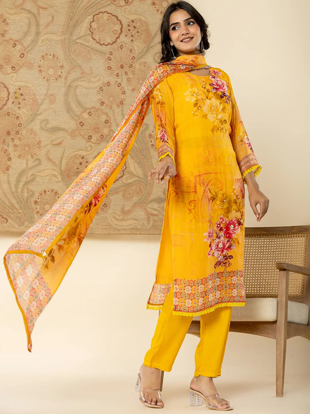 Pure Oragnza Kurta Set With Pant And Dupatta Comes With Cotton Lining And Intricate Handwork