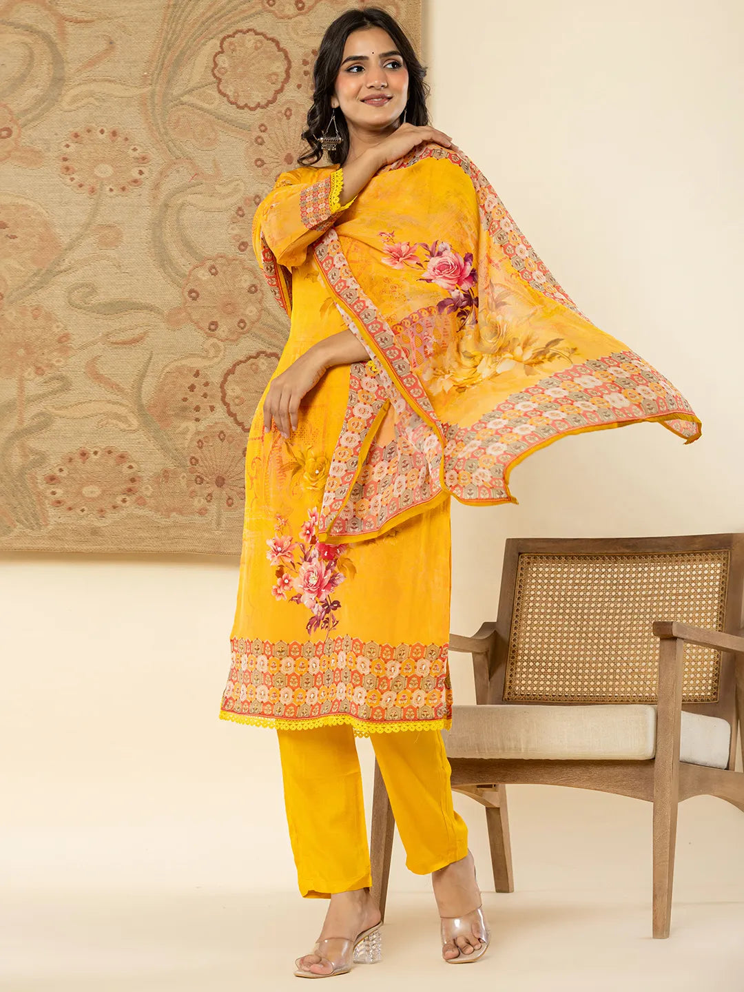 Pure Oragnza Kurta Set With Pant And Dupatta Comes With Cotton Lining And Intricate Handwork