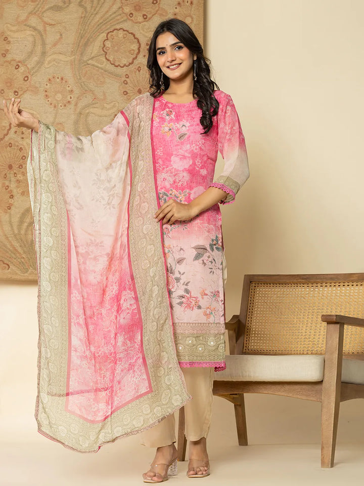 Oragnza Kurta Set With Pant And Dupatta Comes With Cotton Lining And Intricate Embroideries