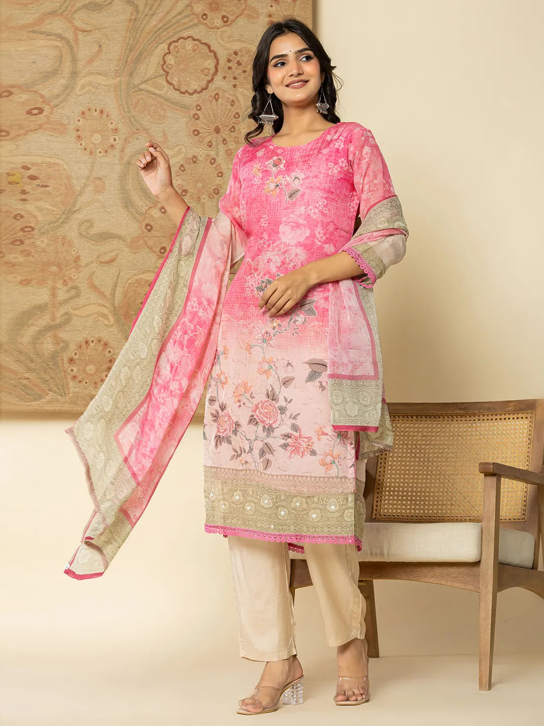 Oragnza Kurta Set With Pant And Dupatta Comes With Cotton Lining And Intricate Embroideries