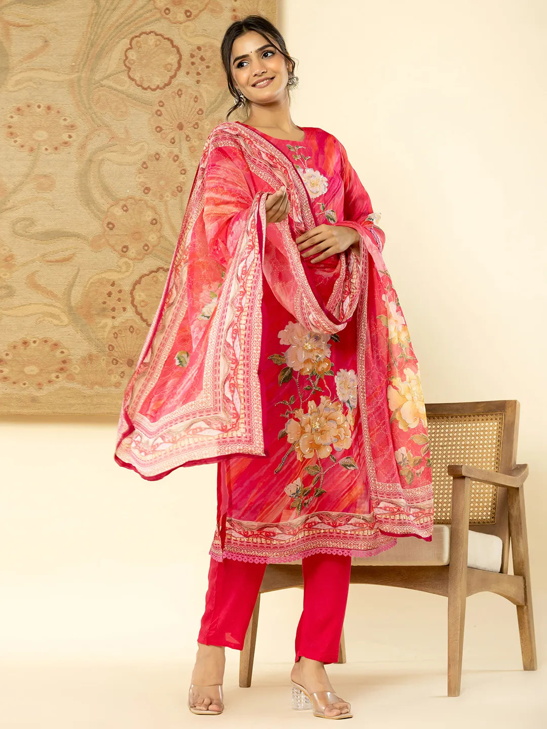 Oragnza Kurta Dupatta Set With Lining And Intricate Handwork