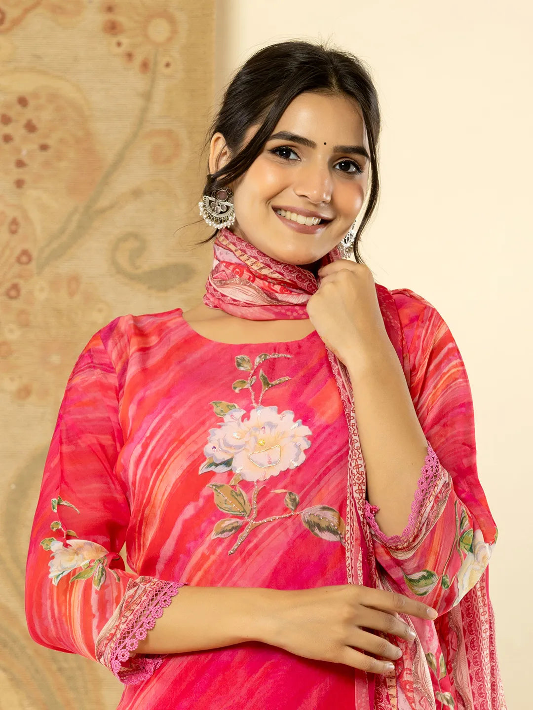 Oragnza Kurta Dupatta Set With Lining And Intricate Handwork