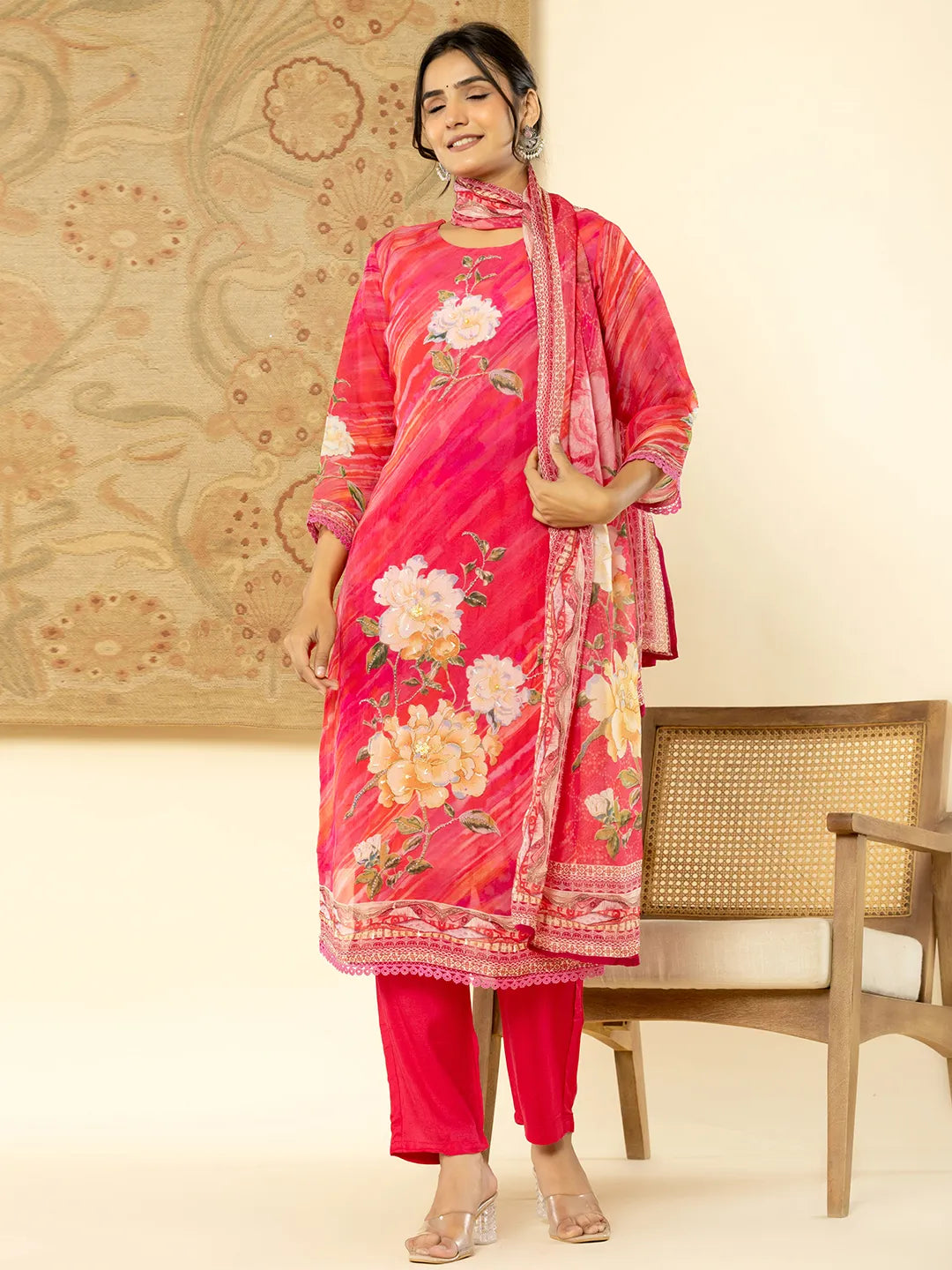 Oragnza Kurta Dupatta Set With Lining And Intricate Handwork