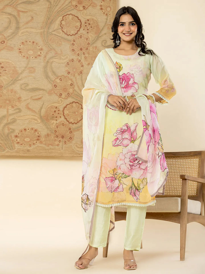 Pure Oragnza Kurta Set With Pant And Dupatta