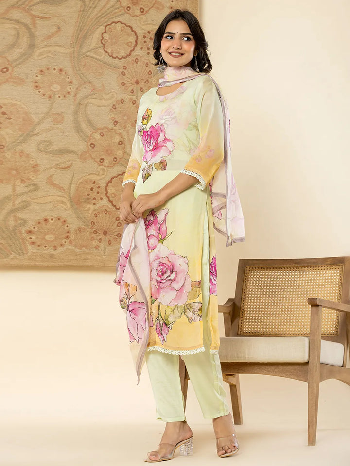 Pure Oragnza Kurta Set With Pant And Dupatta