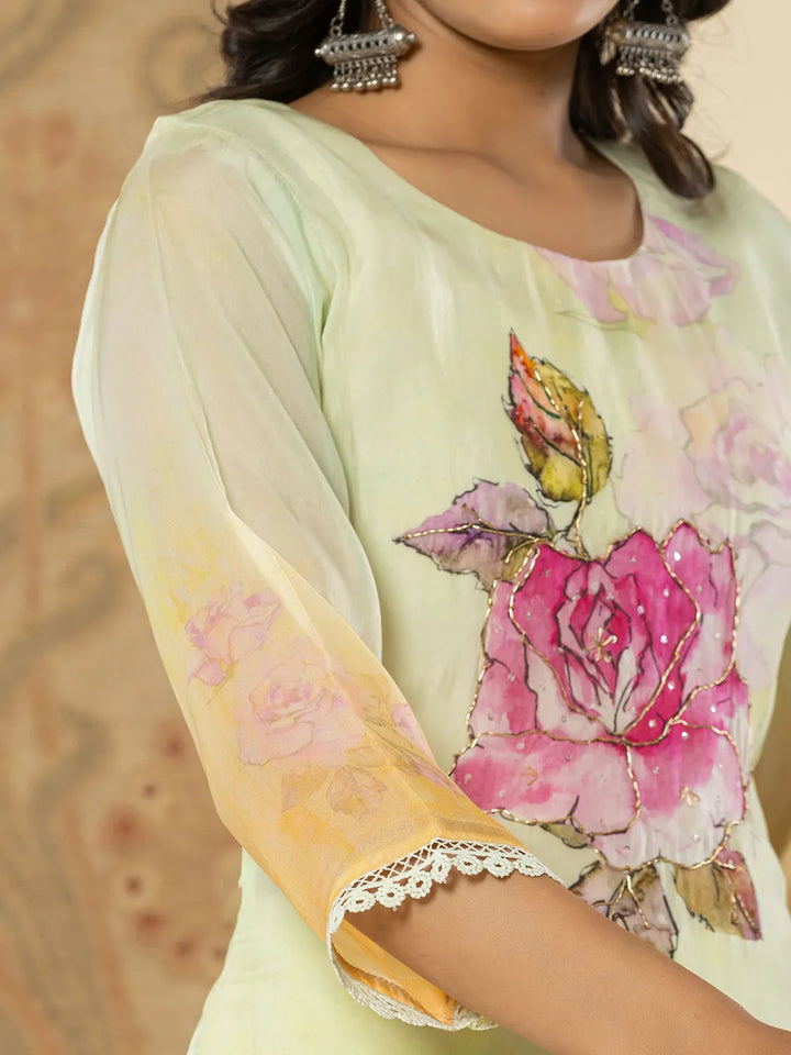 Pure Oragnza Kurta Set With Pant And Dupatta