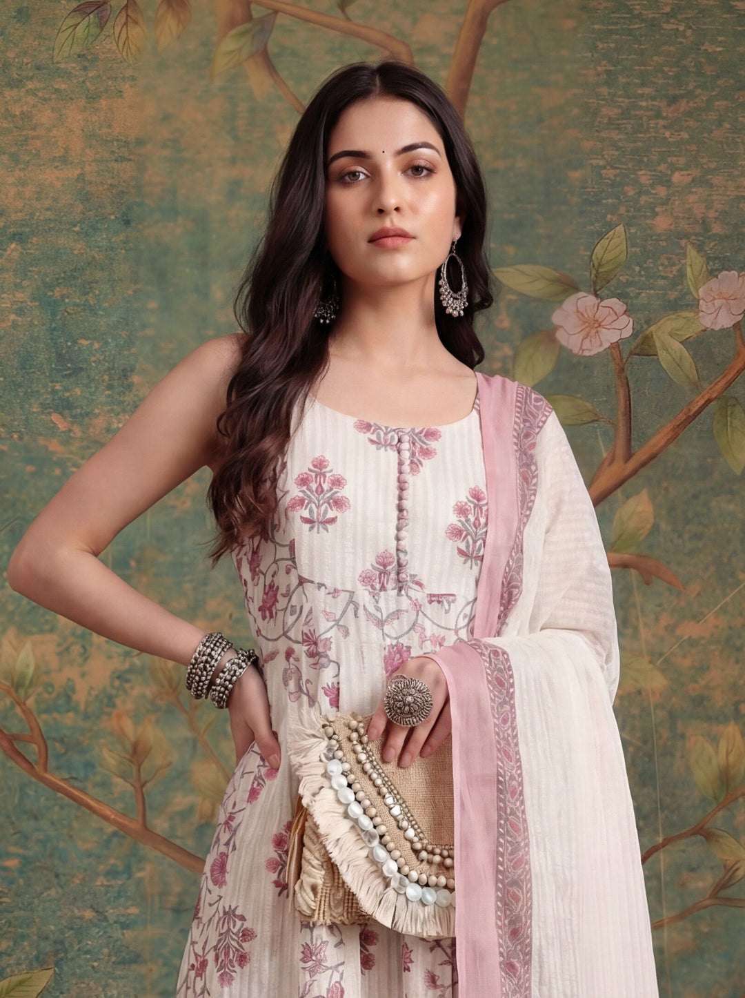 White Pure Cotton Anarkali Kurta Set With Dupatta