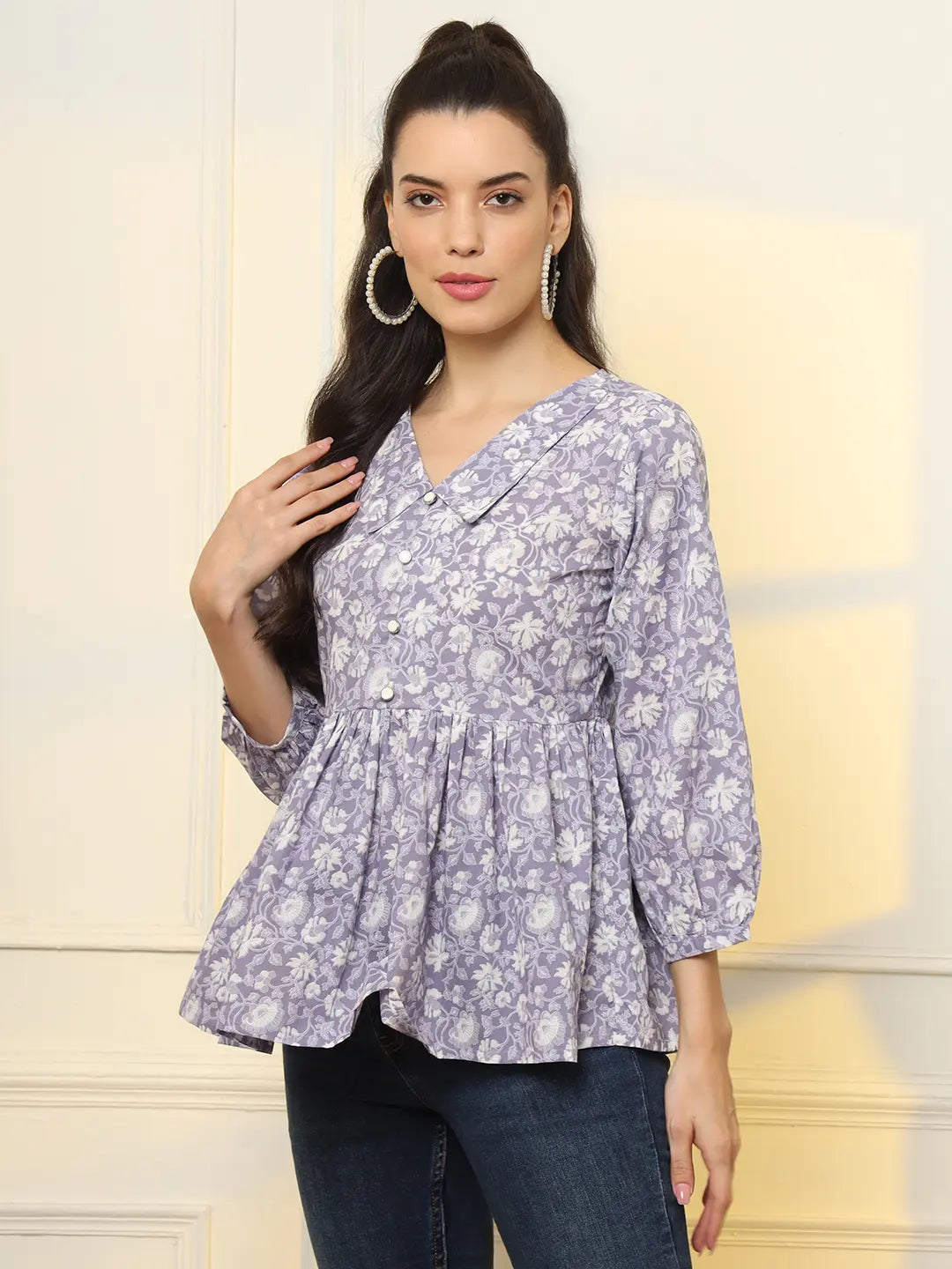 Cotton Purple Peplum Style Top