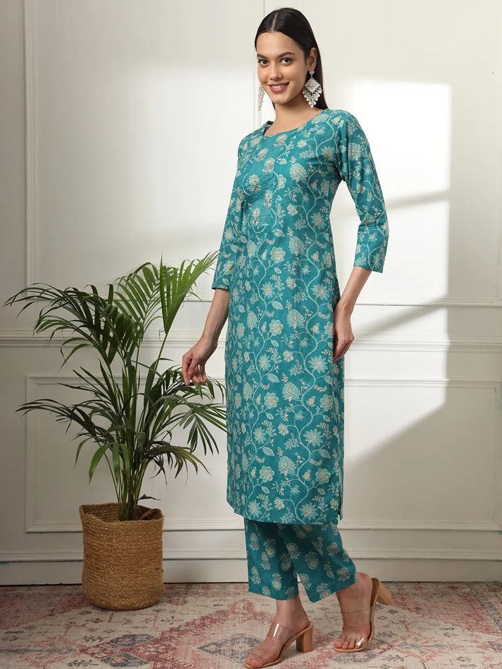 Cotton Straight Turquoise Blue Kurta Dupatta Set