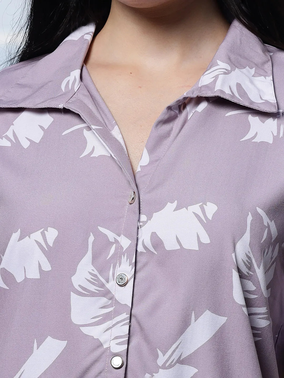 Purple Liva Collar Shirt Style Top