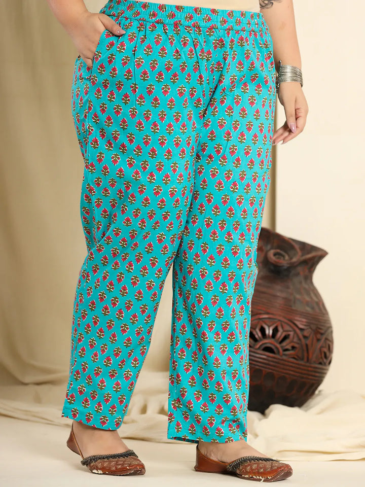 Pure Cotton Blue Kurta Dupatta Pant Set With Handwork